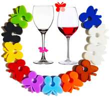 12/24个蝴蝶形可重复使用饮料标签 - 12种颜色饮料标签，适用于派对、婚礼、鸡尾酒会、葡萄酒品鉴会 - 可爱的夹式饮料标识，适用于高脚杯和玻璃杯