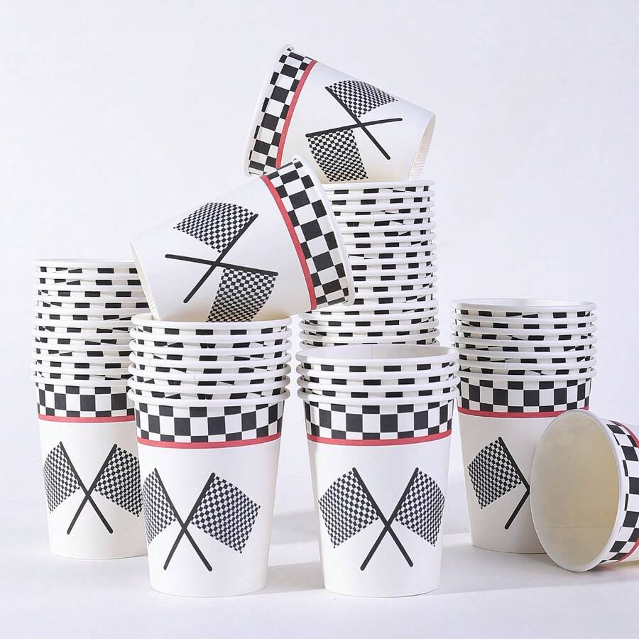 10/20/40/60pcs,Race Car Party Supplies,Racing Birthday Party Paper Cups, Luncheon Cups For Let's Go Racing Checkered Flags Birthday Party Decorations,Checkered Flag Design, Disposable Cups For Birthday Celebrations - Multicolor - View 1