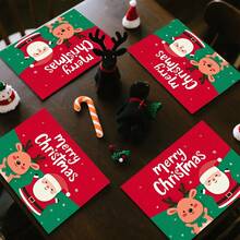 1pc/4pcs/6pcs/100pcs Santa Claus And Elk Printed Placemats, Heat-Insulating Placemats, Suitable For Home Decoration, Holiday Dining, Kitchen And Party Decoration, Party Placemats, Can Be Given As Christmas Gifts
