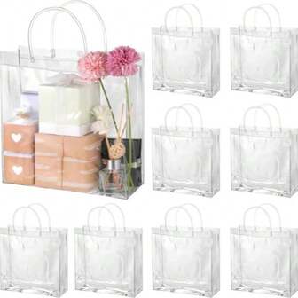 20PCS Clear PVC Gift Bags With Handles Party Favor Bags For Christmas Birthday Wedding Baby Shower Candy Treats Goodie Bags