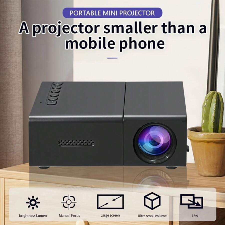 LED Mini Portable Projector, Supporting 1080P High Definition, With Remote Control, USB Power Supply, Suitable For Movies, Presentations, Home Theater - Compatible With Smartphones, For IPad, TV, Laptops, Portable Movie Projectors - Black - View 1