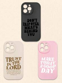 3pcs Inspirational & Christian-Themed Black/Beige/Pink Phone Cases, Compatible With IPhone & Galaxy,International Version, Not The Domestic Version - Multicolor - View 25