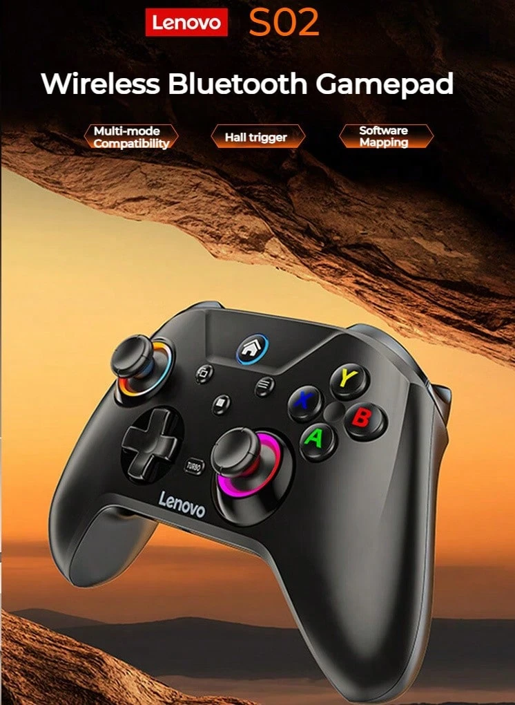 Lenovo Controlador de juegos inalámbrico S02: Compatibilidad multimodo, gatillos de efecto Hall duales, admite conexión por cable, Bluetooth y disparo en ráfaga TURBO de 2,4 GHz, intensidad de vibración ajustable, compatibilidad con plataformas multimodo, joysticks 3D de alta precisión, baja latencia y diseño ergonómico. - Negro clásico - Ver 1