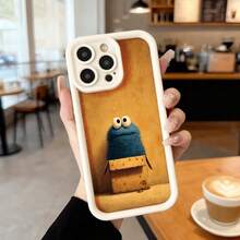 Cubierta de telefono con borde negro color naranja con estampado de personaje de peluche azul y ojos grandes para uso diario en cafeterias y espacios urbanos Aplicable a los teléfonos de la serie Apple y Galaxy - Blanco - Ver 7