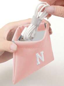 1pc Letter A-Z Cable Organizer Bag, Earphone Pouch, Cosmetic Bag, Digital Pouch, Coin Purse, Small Capacity, Toiletry Organizer Bag, Travel Organizer, Lightweight Travel Essentials, Jewelry Organizer, Lip Gloss Organizer, Nail Polish Organizer, Cosmetic Storage Organizer - Pink - View 6