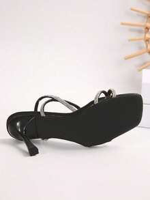 Giày sandal cao gót mũi vuông kiểu cổ tích dành cho nữ, giày cao gót nhiều quai đính pha lê Pháp thời trang, thanh lịch và sang trọng, phù hợp với trang phục mùa xuân hè. - màu đen - Xem 2