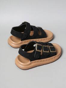 新款时尚儿童平底凉鞋，男女童户外沙滩凉鞋，防滑软底学生凉鞋，幼儿及大童凉鞋 - 黑色 - 查看 6