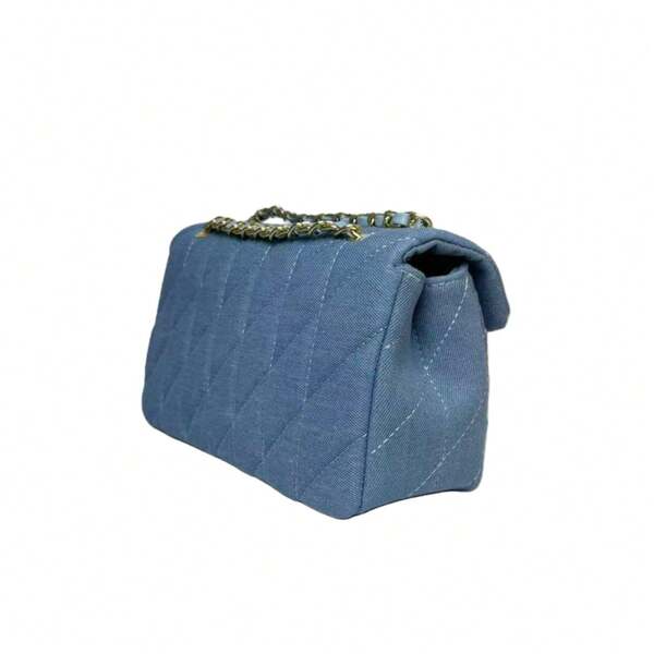 Bolso bandolera cuadrado pequeño versátil y con estilo de cadena de rombos de denim retro para mujer