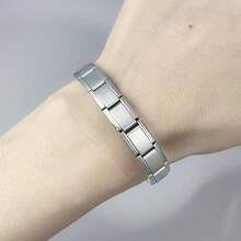 Silver Stainless Steel 6.75 Inch Italian Charm Bracelet Starter With Opening Interchangeable 9mm Modular Nomination Bracelet Jewelry Women Men - Tím oải hương - Xem 6