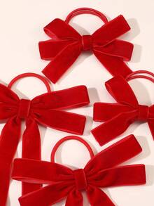 2pcs/4pcs Girls Velvet Bow Ribbon Hair Scrunchies Set - Red - View 5