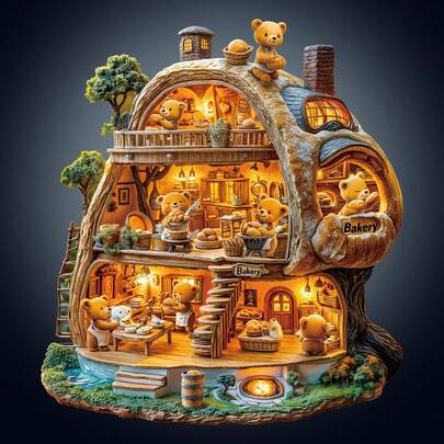 1pc Little Bear Bakery Wooden Jigsaw Puzzle, Asymmetrical Animal Shape Wooden Puzzle Toy, Unique Party Game Gift, Decorative Art Puzzle, Tabletop Magic Puzzle, Creative Children's Educational Puzzle, Holiday Gift, Adult Wooden Puzzle, Christmas Gift, Back To School Gift, Birthday Gift (2D Puzzle)