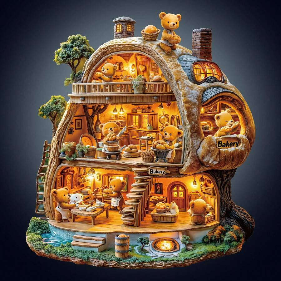 1pc Little Bear Bakery Wooden Jigsaw Puzzle, Asymmetrical Animal Shape Wooden Puzzle Toy, Unique Party Game Gift, Decorative Art Puzzle, Tabletop Magic Puzzle, Creative Children's Educational Puzzle, Holiday Gift, Adult Wooden Puzzle, Christmas Gift, Back To School Gift, Birthday Gift (2D Puzzle) - Multicolor - View 1