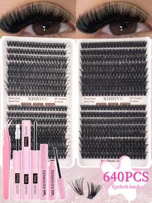 Bộ nối mi 640 chiếc, dụng cụ uốn mi đen và mi giả, mi nối dài nhiều độ dài, dụng cụ trang điểm cô dâu, dụng cụ uốn mi đen và mi giả, thích hợp cho việc đi lại hàng ngày và nhiều lễ hội khác nhau. Cụm mi, mi riêng lẻ, lông mi, mi giả. - Nhiều màu - Xem 10