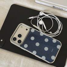 银色边框环氧树脂牛仔蓝波点手机壳，兼容苹果17 Pro Max/16 Pro Max/15 Pro Max/14 Pro/13 Pro，男女通用创意设计手机壳 - 藍色 - 查看 6
