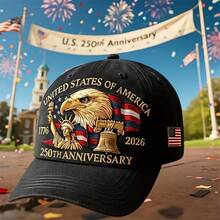 Men's American 250th Anniversary Commemorative Baseball Cap (1776-2026) - Lightweight PVC Coated Patriotic Hat With 50 Stars Eagle, Statue Of Liberty, And Four-Leaf Clover Design - Comfortable Choice For All Seasons, Suitable For Independence Day, 250th Anniversary Celebrations - Ideal Gift For History Enthusiasts And American Pride - Durable Padding, Hand Washable Or Dry Cleanable CVDA - 黑色 - 查看 10