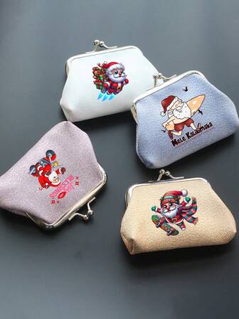 1 Pieza Cartera mini de mujer con gráfico de Papá Noel, estilosa y versátil, con cierre de beso, ligera y de moda, para aniversario, regalo de cumpleaños, para trabajadores de cuello blanco, para hombres, mujeres y mujeres