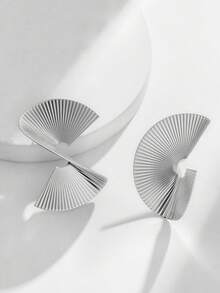 1对复古朋克风不对称螺旋扇形夹式耳环，无需耳洞，女士金属耳环饰品 - clip - 查看 7