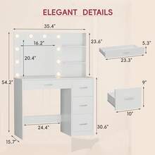 Furniwell Vanity Desk With Mirror, Power Outlet And 10 Lights, Makeup Table With 4 Drawers, 3 Color Modes Available For Bedroom - Xem 4