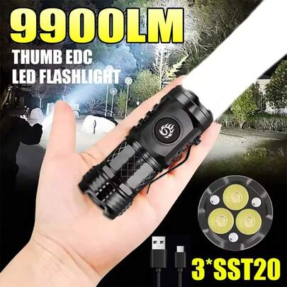 Mini lampe de poche LED haute puissance, lampe de poche multifonctionnelle super lumineuse avec clip stylo, batterie intégrée rechargeable Type-C, lumière d'urgence étanche pour le camping, la randonnée et la pêche en extérieur