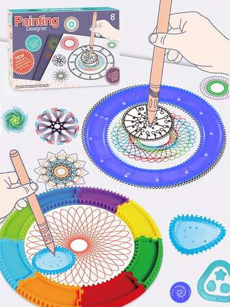 NEUSNEY Kaleidoscope Children's Drawing Set, Multi-Functional Learning Stationery, Art Drawing Template, Creative Geometric Hollow Ruler, Sketchbook, Educational Craft Game, Gift For Boys And Girls, Christmas Present (Some Accessories Are Randomly Included, Not Specified)