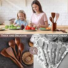 5pcs Wooden Spoons, Sturdy Wooden Kitchen Utensils With A Box, Lightweight And Heat Resistant, Kitchen Supplies Baking Accessories - 咖啡棕 - 查看 7