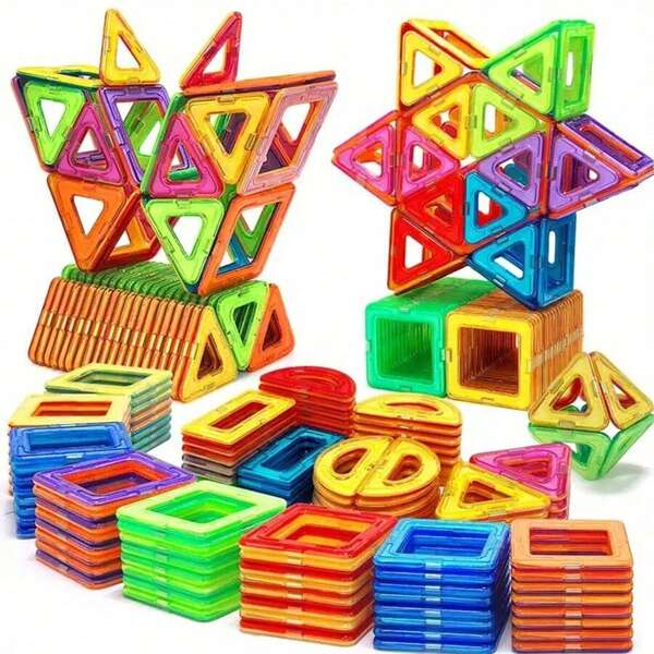 Children's Magnetic Building Blocks Set 40/80/100pcs, Stem Education Building Toys, ABS Material, Better Cultivate Children's Hands On Ability, Children's Creative Learning Puzzle Gift