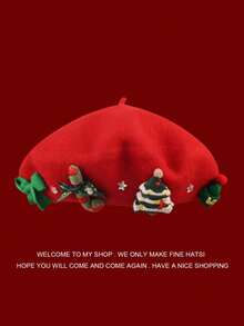 1 pieza Boina artística navideña hecha a mano y decorativa para mujer, gruesa y cálida de lana para otoño/invierno, adecuada como regalo de Navidad, para fiestas de carnaval y uso diario