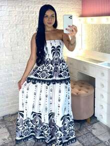 July Strapless Tropical Dress In Various Prints, 2025 Collection - T. blanco y negro - Ver 2