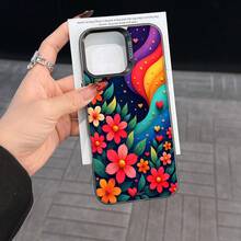 Colorful Silver Apple Phone CaseColorful Flowers And A Butterfly Against A Starry Rainbow BackgroundCompatible With  11 To  17 Models The Cases Lens Protection Function Ensures The Camera Remains Undamaged During Shooting  Guaranteeing Image Quality - Negro - Ver 7