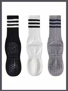 calcetines deportivos de rayas para mujer, calcetines de media caña de primavera/verano con silicona antideslizante para fitness y deportes en interiores, otoño - Multicolor - Ver 6