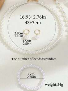 Juego de joyería de perlas de 4 piezas, collar de cadena larga con cuentas de perlas minimalista y de moda, pulsera de perlas, aretes de perlas, joyería de nicho de lujo adecuada para niñas y mujeres, regalo para seres queridos (cantidad de perlas aleatoria)