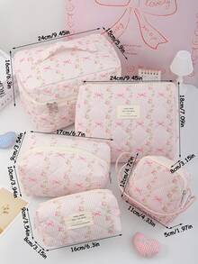 粉色爱心蝴蝶结洗漱化妆包套装，女孩甜美大容量多功能收纳包手拿包化妆包笔袋，带拉链，可收纳护肤品、化妆品、唇油、防晒霜、护手霜、耳机、零钱、文具、卫生巾、卫生棉条、小物件、宿舍必备、旅行必备、妈妈礼物、老师礼物、闺蜜礼物 - 粉色 - 查看 11