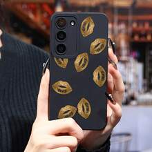 Funda de teléfono con estampado de labios dorados adecuada para  Galaxy S25 Ultra/S24 PLUS/S23+/S22/S21, a prueba de golpes, antideslizante, ligera, nuevo diseño de moda, funda protectora de TPU de alta calidad, funda protectora para teléfono, funda para teléfono  Galaxy, diseño de labios dorados, diseño ligero, capa protectora duradera, para usuarios de  Galaxy, entusiastas de la moda - Colores mixtos - Ver 2