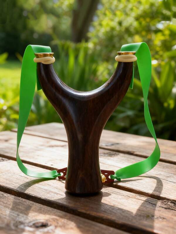 1pc Outdoor Hunting Gear Ebony Wood Slingshot, Comes With Slingshot Specific Flat Rubber Bands And Pouch, Easy Installation, Outdoor Shooting Practice Slingshot, Elastic Launcher Catapult, Convenient To Carry, Lightweight