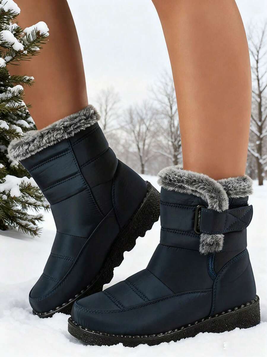 FZY New Winter Women's Snow Boots - Women's Non-Slip High-Top Snow Boots With Fur Collar - Women's Everyday Snow Boots, Women's Thick-Soled Non-Slip Boots - Plush Lining Snow Boots.Essential Easter Outfits - 藍色 - 查看 1