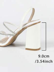 Women's New Fashionable Elegant White Rhinestone Square Toe Ankle Strap High Heel Sandals, Suitable For Summer Wedding, Party, Gathering, Outdoor, Daily Wear, Chunky Heel - White - View 9