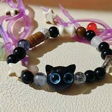 1/2pcs Black Kitten Hand Jewelry, Black And White Unisex Bracelet, Cute Niche Bracelet, Birthday Holiday Gift For Men - Multicolor - View 9