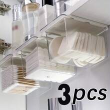3pcs Mirrored Cabinet Drawer Storage Boxes - Transparent Pull-Out Bathroom Storage Set | Ultra-Thin Space-Saving Design, Suitable For Large Amount Of Toiletries/Cosmetics (Waterproof Multi-Piece Set, Say Goodbye To Clutter)