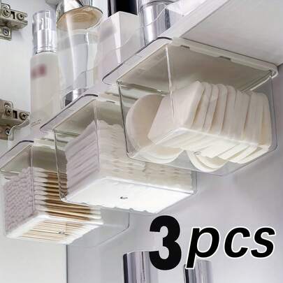 3pcs Mirrored Cabinet Drawer Storage Boxes - Transparent Pull-Out Bathroom Storage Set | Ultra-Thin Space-Saving Design, Suitable For Large Amount Of Toiletries/Cosmetics (Waterproof Multi-Piece Set, Say Goodbye To Clutter) , Makeup Room Decor,Makeup Bag,Travel Essential