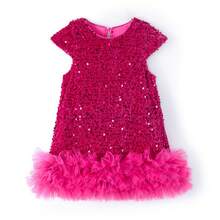 LONTAKIDS Toddler Girls Sequin Dress Sparkly Gown Party Dresses Little Kids A-Line Velvet Dress - 玫紅色 - 查看 9
