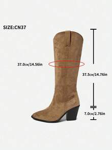 2025 Autumn New Arrival Women's High Shaft Pointed Toe Mid-Heel Leather Boots [7CM Heel Height] - Khaki - View 6