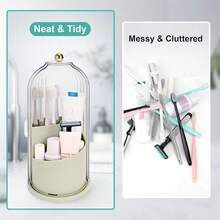 Toothbrush Holders With Sliding Lid, Rotating 3 Slots Bathroom Organizer Countertop, Tooth Brush Toothpaste Holder Bathroom Counter Stand Sink Organizer Caddy For Makeup Brushes Holder (Green){Inchcolor_nameinch:InchGreen+Transparentinch} - Green+Transparent - View 5