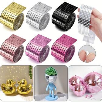 1pc/4*120cmDisco Mosaic Tiles - Self-Adhesive Square Glass Mirror Pieces For DIY Art Collages, Vases, Cups, Photo Frames & More - Ideal For Indoor & Outdoor Decor, Party Decoration | Glittering Effect | Easy Installation, Mosaic Tile