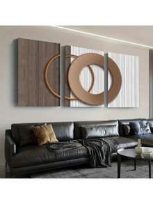 3pcs/Set Modern Abstract Wall Art Set - Unframed Canvas Painting, Geometric & Wood Grain Design, Suitable For Living Room, Bedroom, Office Decor, Holiday Gift, Minimalist Office Art, Wall Decor - Multicolor - View 2