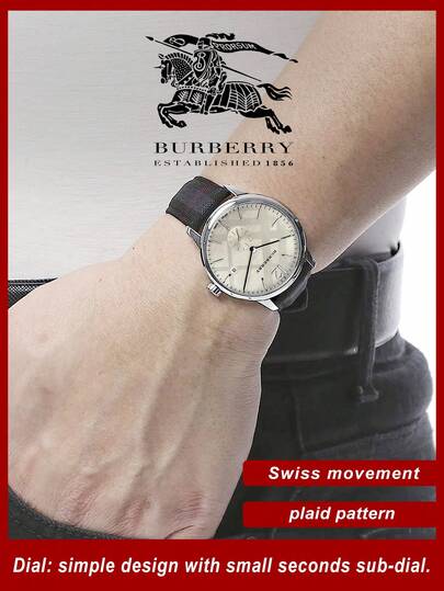 Burberry Reloj de pulsera para hombre con caja de acero inoxidable plateado y correa de cuero negra.