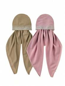 1件/2件装女士纯色水钻穆斯林头巾，纯色时尚透气头巾，休闲优雅头巾，适合日常佩戴和搭配连衣裙