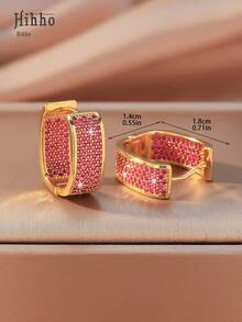 Hihho 1 对优雅金色闪亮蓝色和绿色方晶锆石装饰耳环，情侣首饰，节日/情人节礼物 - 金色 - 查看 10