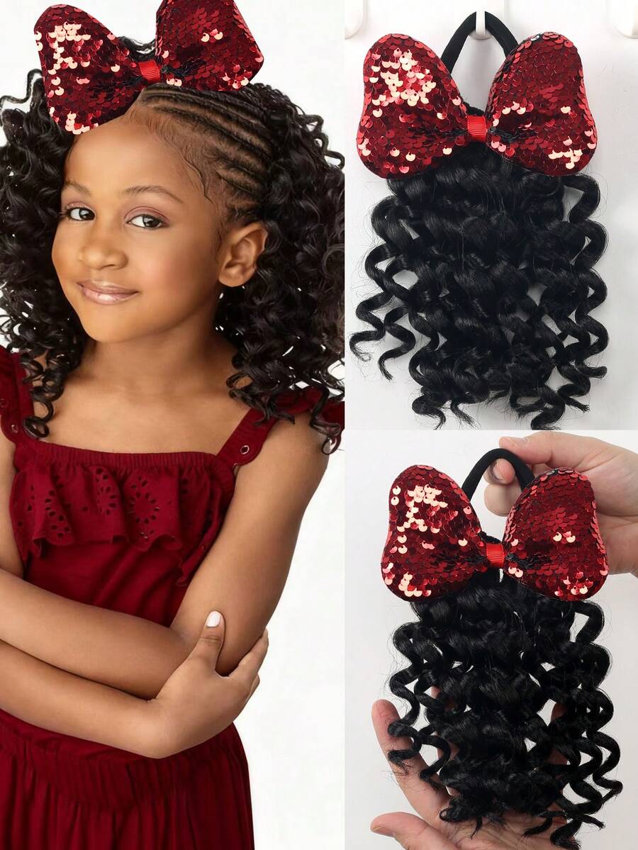 1pc New Ponytail Hair Extension, Curly Wavy Style, Private Label, Suitable For Black Girls