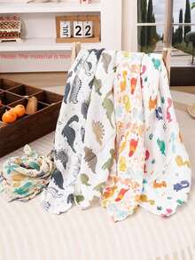 5条装薄纱婴儿围兜 60*60cm 柔软竹纤维拍嗝巾，婴儿面巾方形手帕，男女宝宝通用洗脸巾 - 彩色 - 查看 2