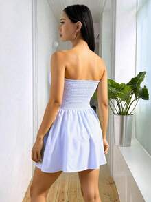 Vestido corto rosa elegante y sexy para mujer, sin tirantes, corte en A, con bajo plisado y cintura ajustada, confeccionado en tejido plano. - Azul - Ver 2